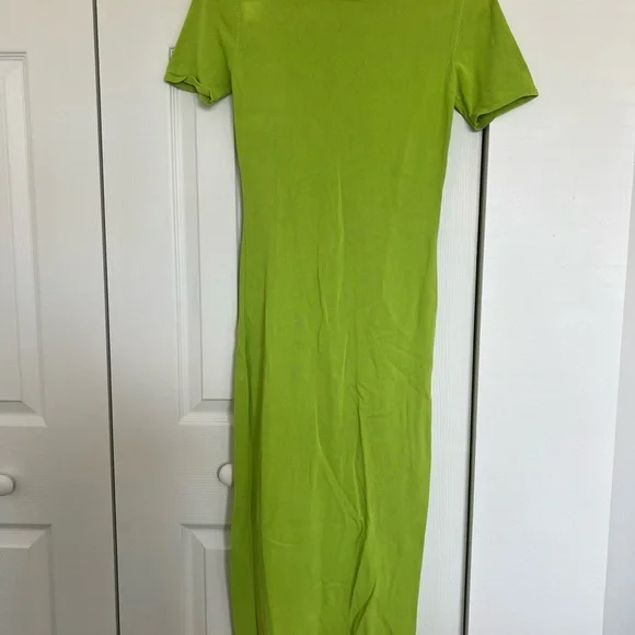 green emerald velvet dress Faith Knit Ribbed Striped Dress-Green L main image 1